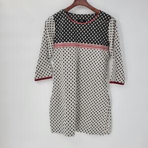 Soch Womens Dress M Black White Allover Print‎ Round Neck 3/4 Sleeve Shift Tunic